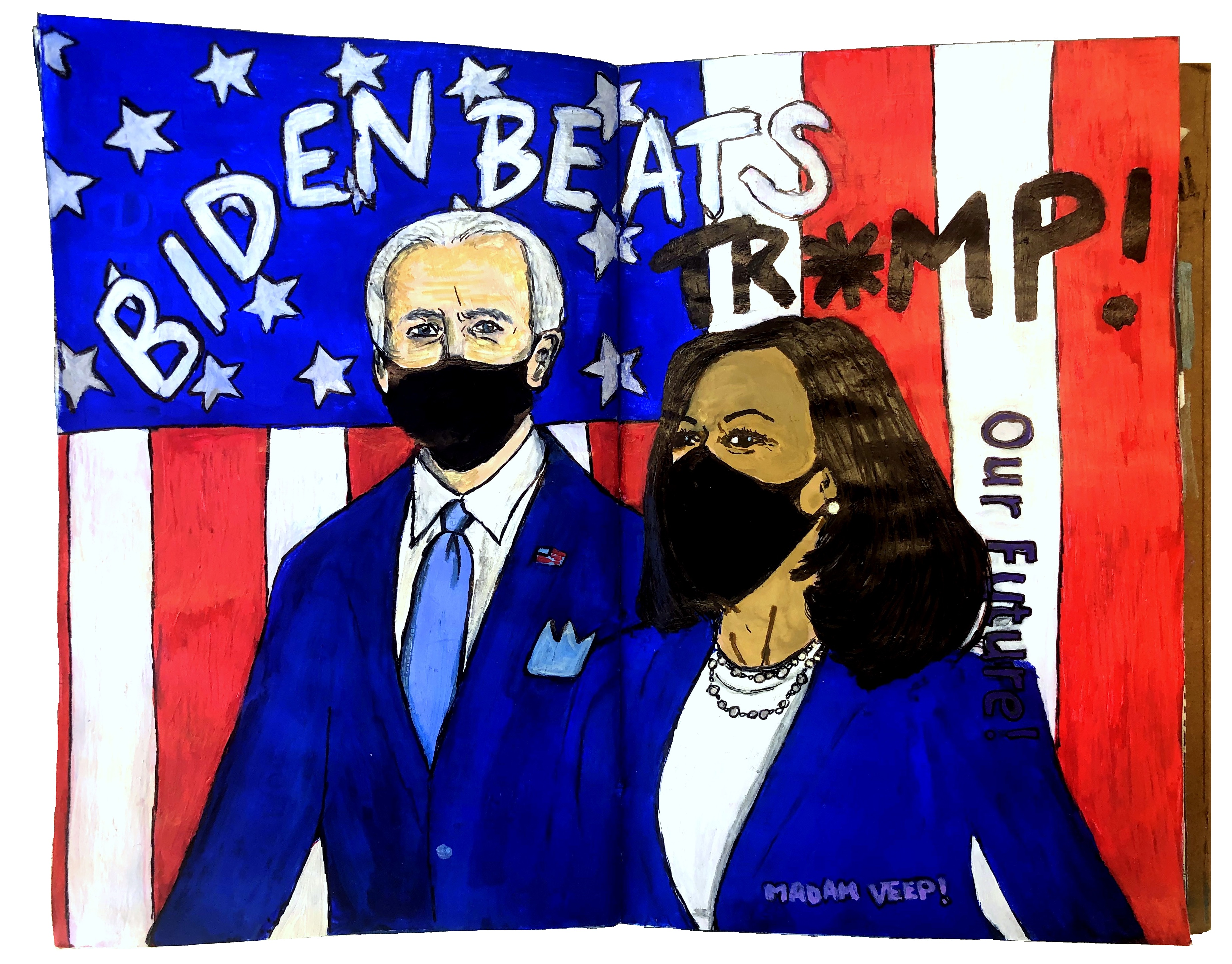 A mixed media art journal illustration of the new President and Vice President.