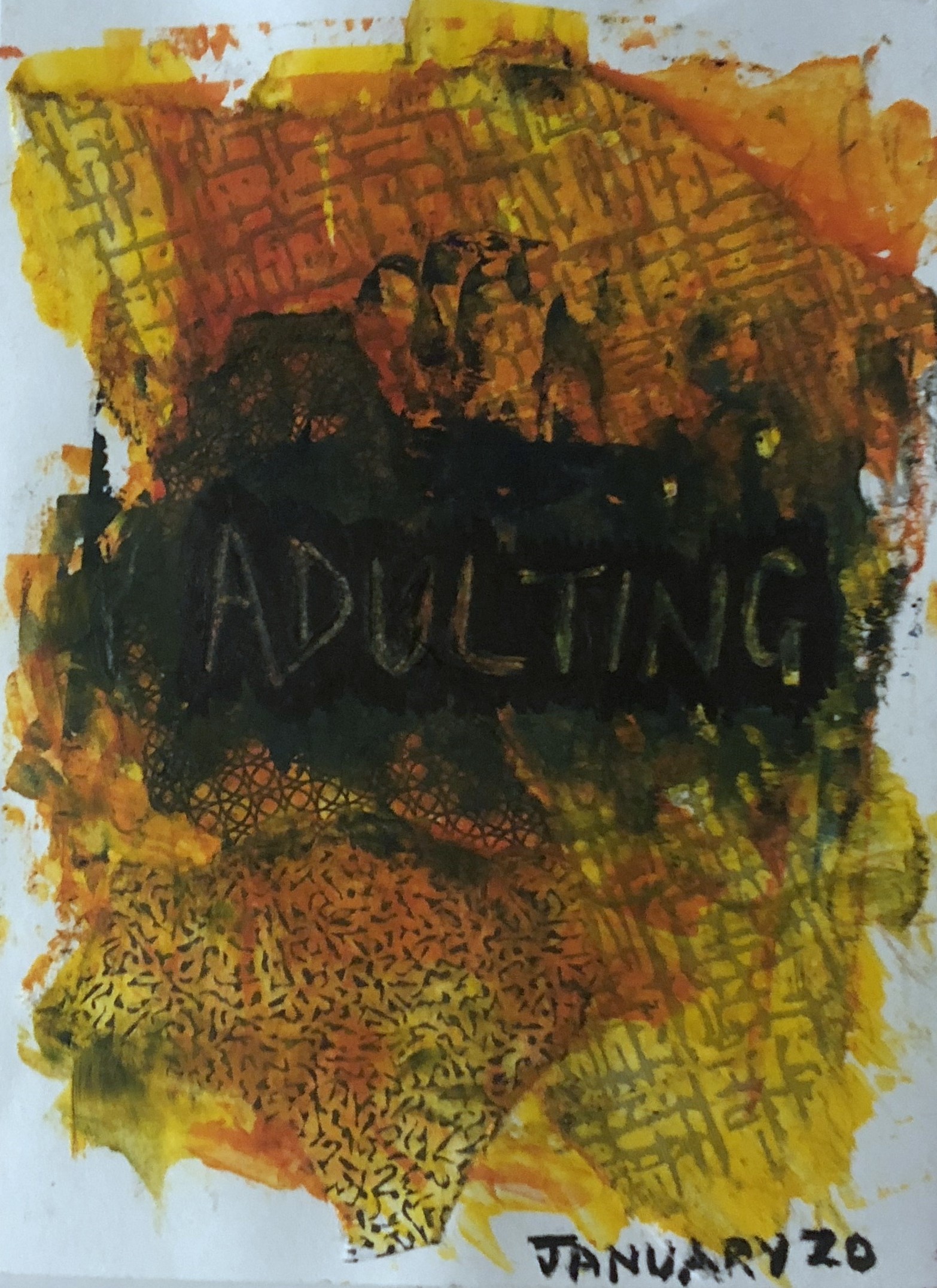 A mixed media art journal collage about adulting.