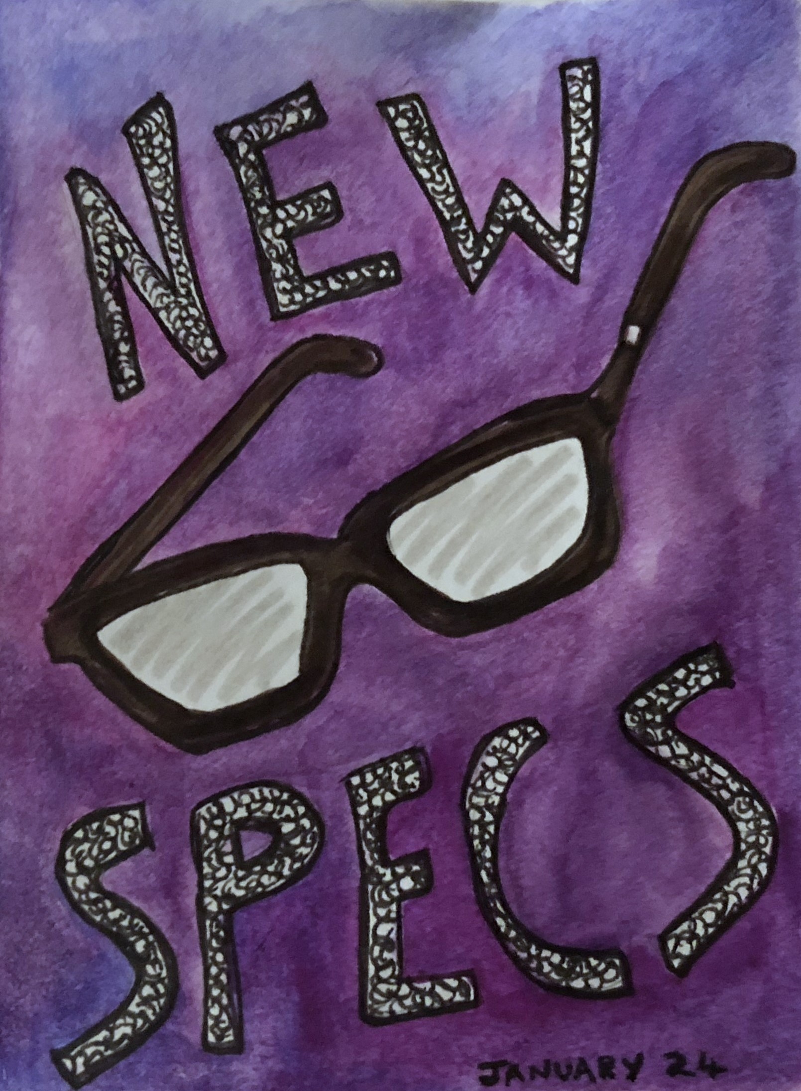 An art journal illustration about getting new glasses.