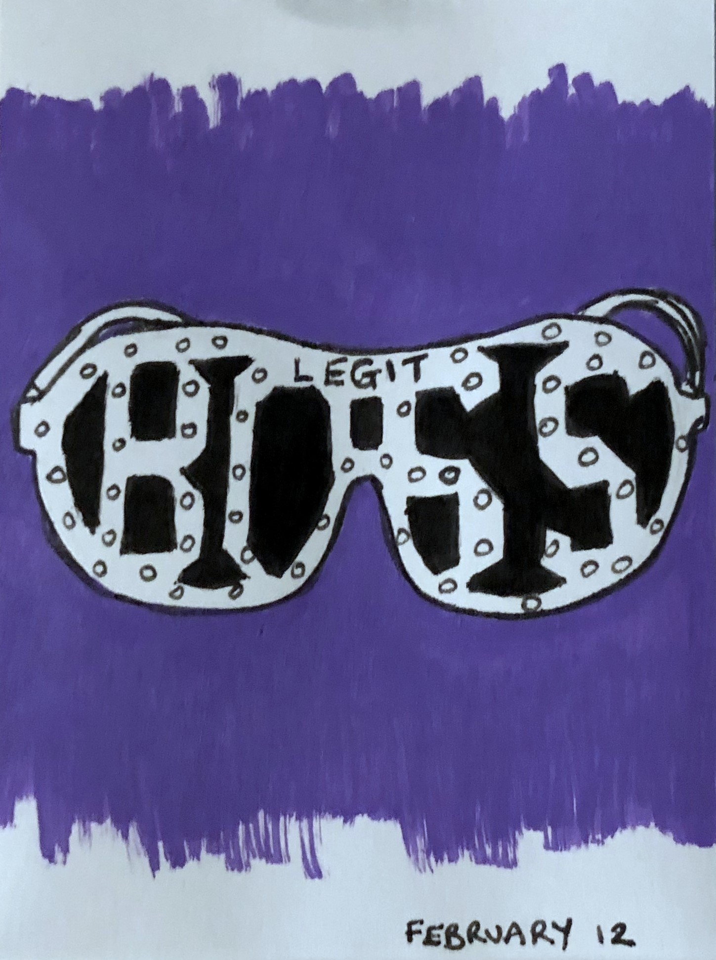 An art journal illustration of wrestler Sasha Banks' sunglasses that say legit boss.