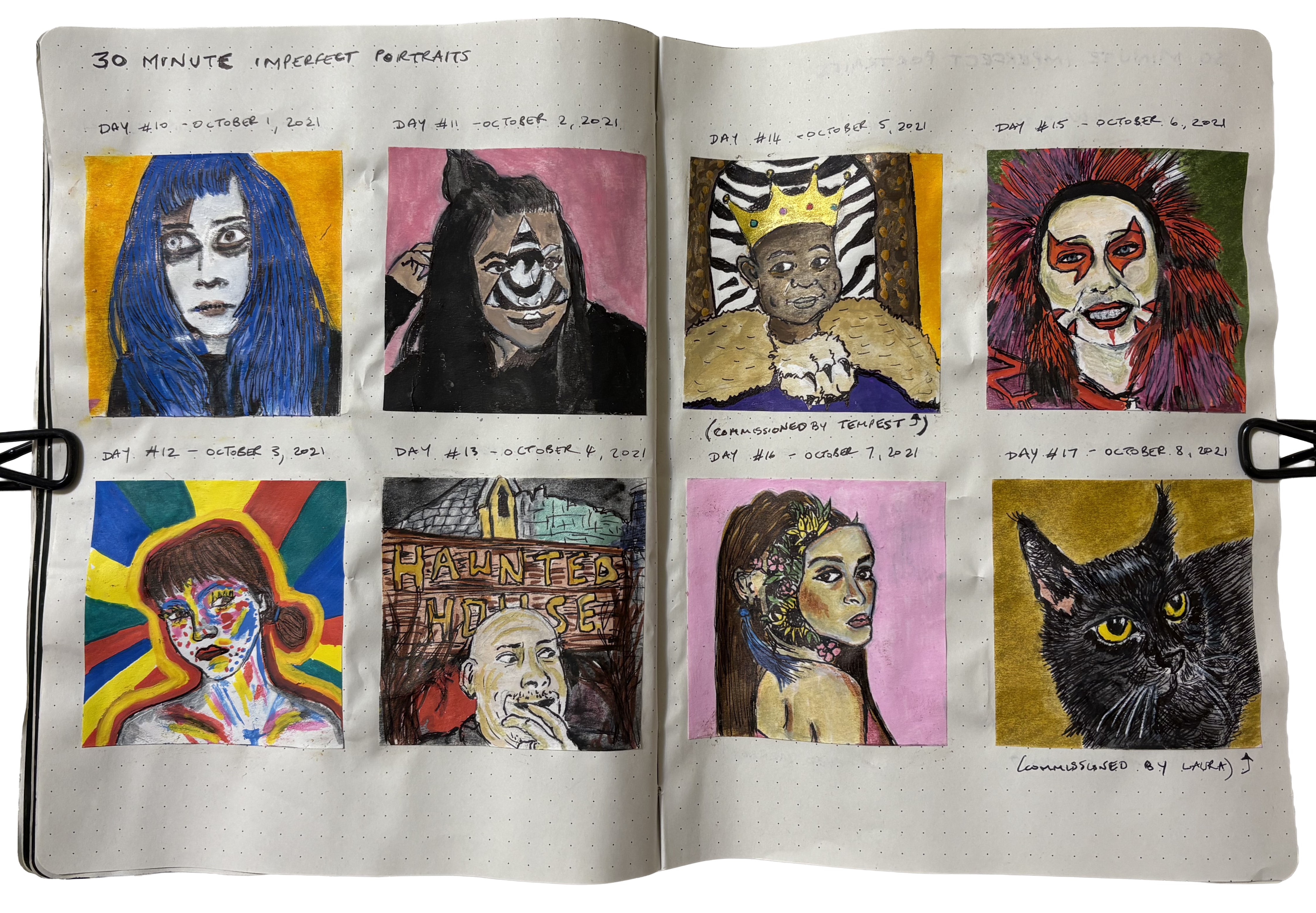 A series of mini daily imperfect portraits done in 30 minutes on sticky notes. References are osakaedits, caydenjade, nadya, el-camino, susandroppix, and eliandradde via the Museum by Sktchy app. Two of the post-its were commissions of a baby king and a black cat.