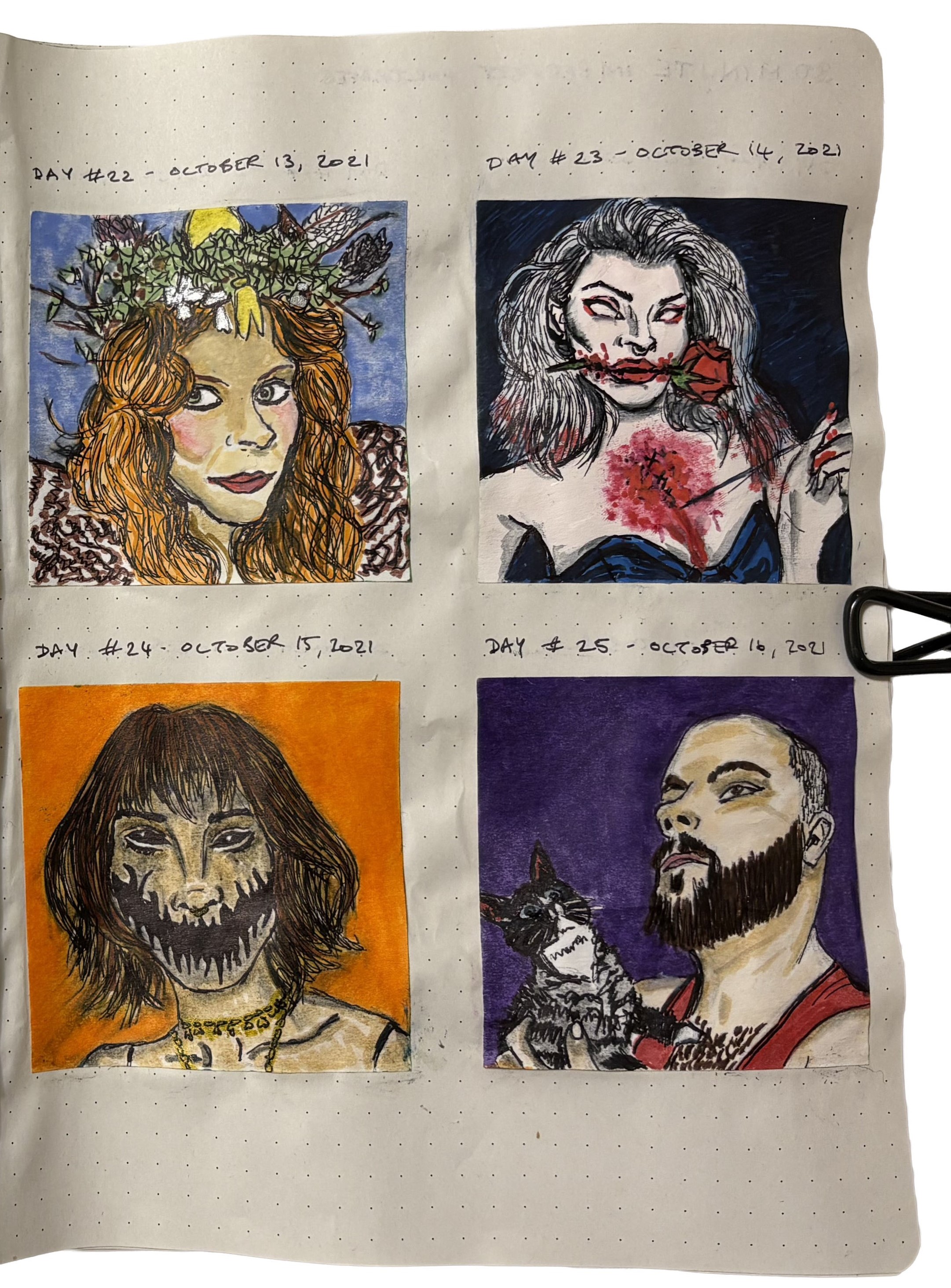 A series of mini daily imperfect portraits done in 30 minutes on sticky notes. References are art_of_all_things_renee, _manicwolf, dudabgar6, and jaysfm via the Museum by Sktchy app.