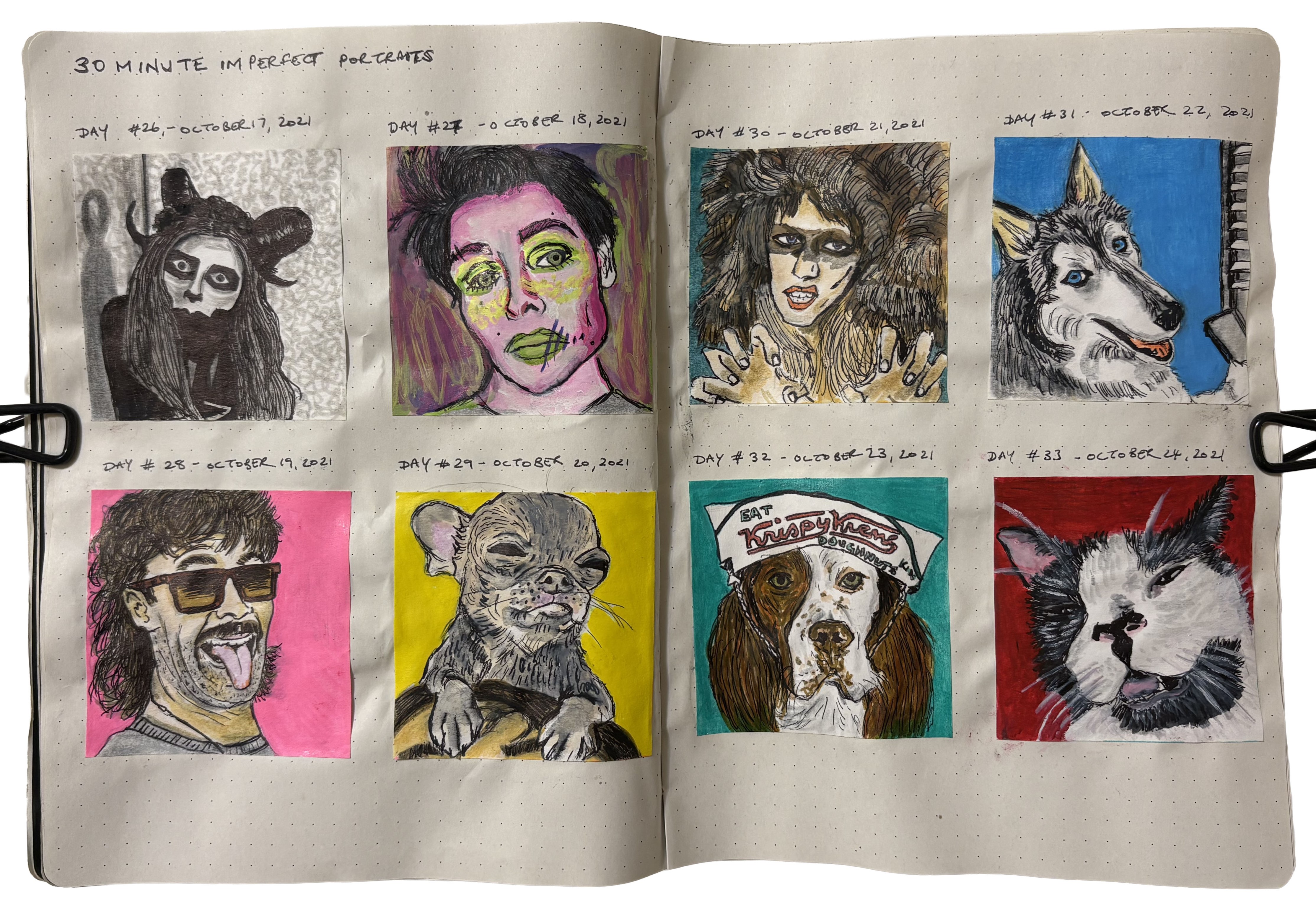 A series of mini daily imperfect portraits done in 30 minutes on sticky notes. References are art_of_all_things foxalice, noravirus, bluebutterflystudio, sofliebe, ladylonglimbs, maddie_h1 via the Museum by Sktchy app and a couple of pets on Reddit Gets Drawn.