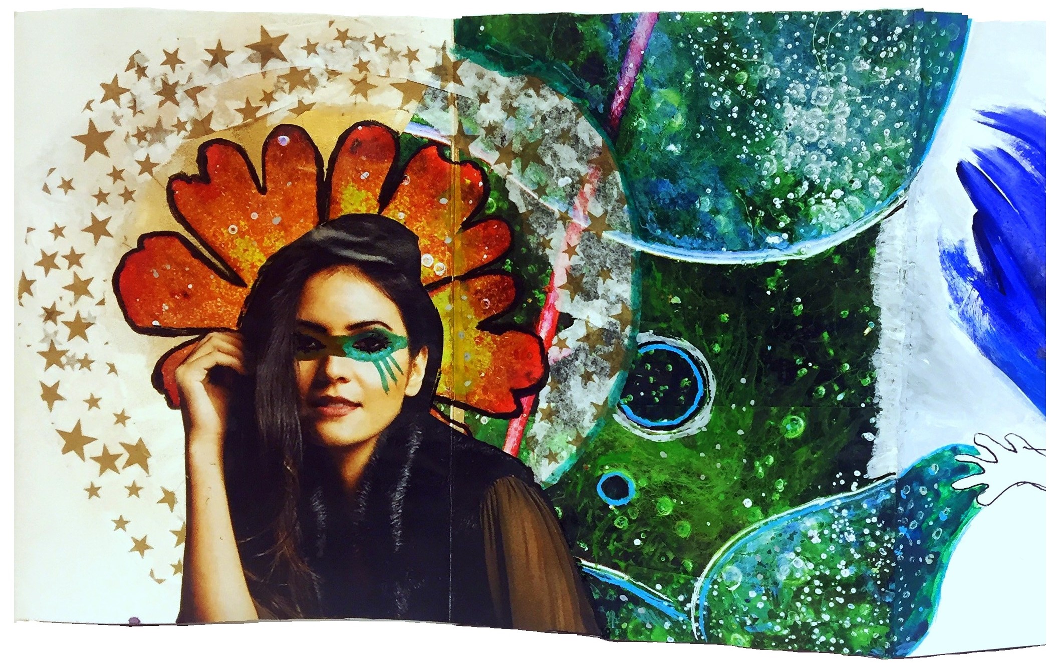 A mixed media collage depicting Mother Earth/The Empress with a drawing by Vanessa on the right.