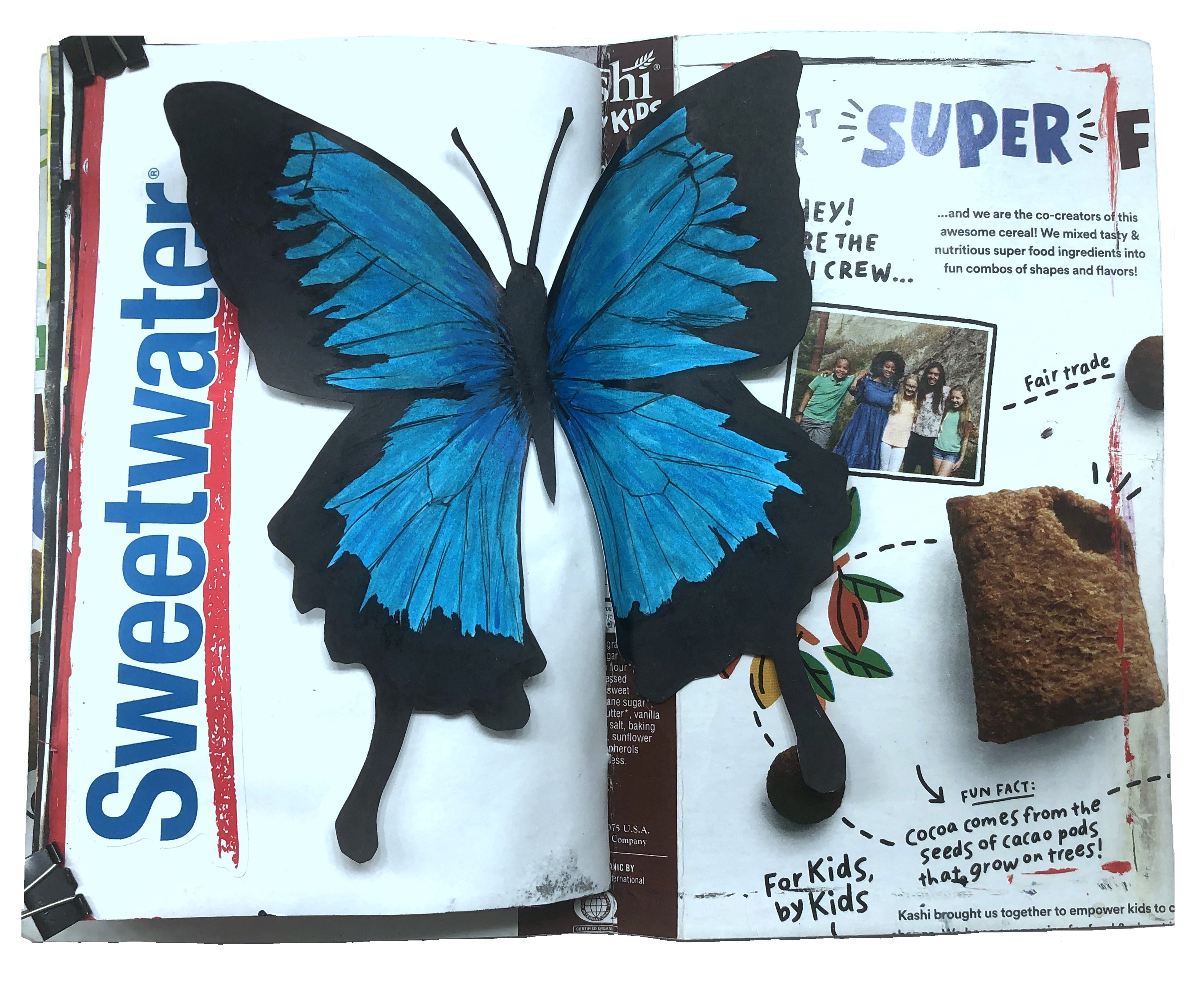 Back page of my COVID journal with a blue butterfly I made for a colleagues birthday card.