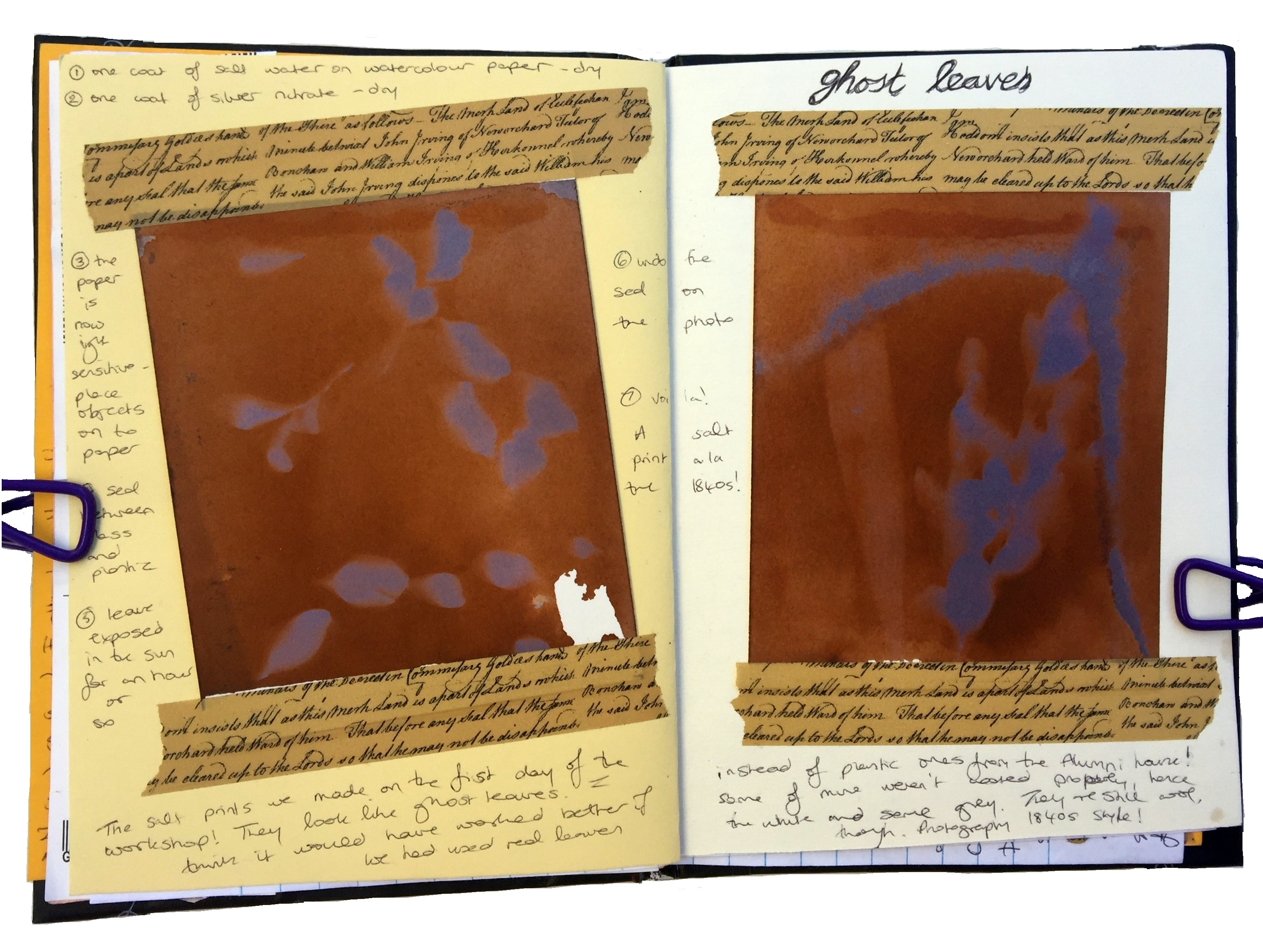 An art journal page with salt prints I created during a workshop.