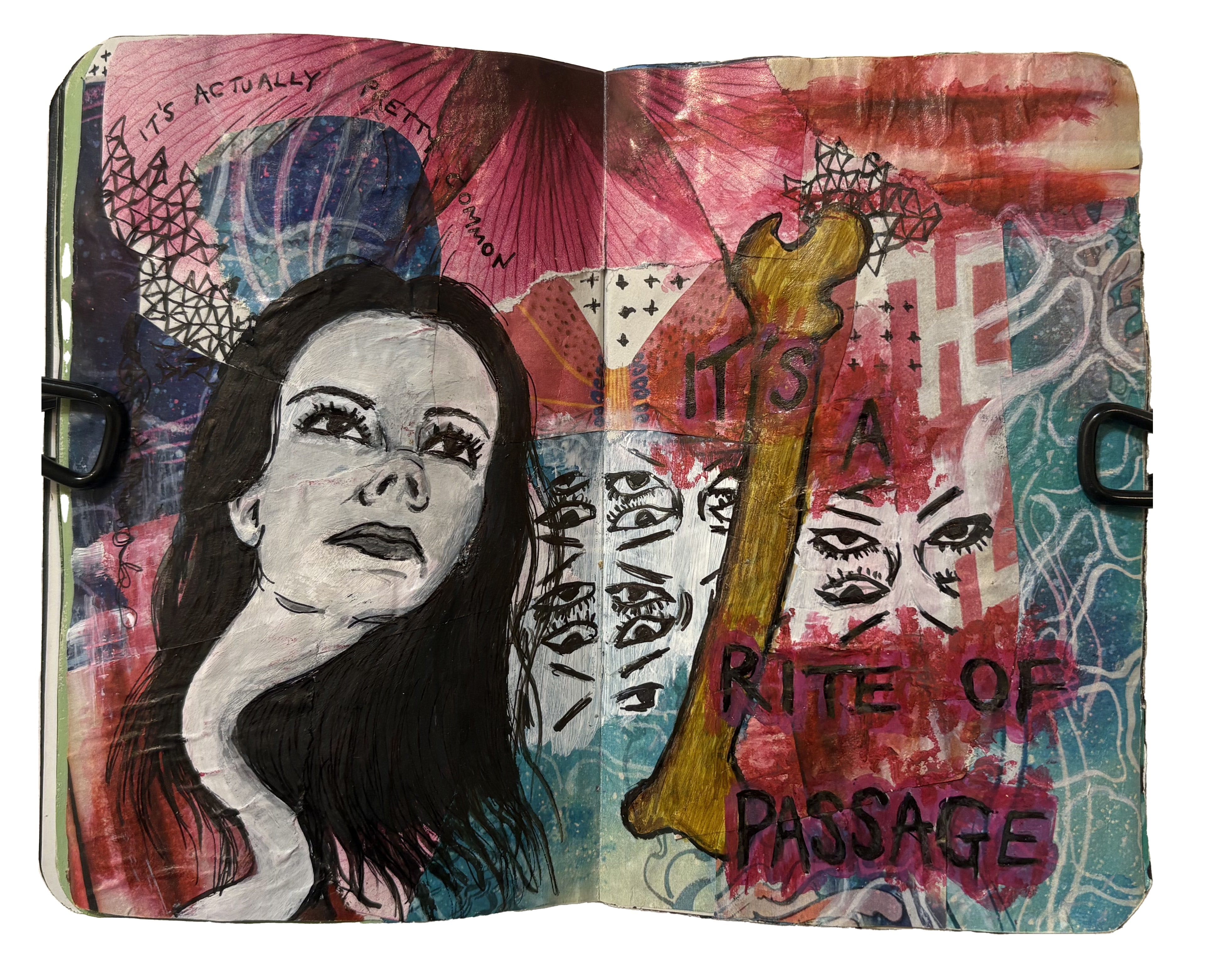 A mixed media art journal illustration depicting a weird dream.