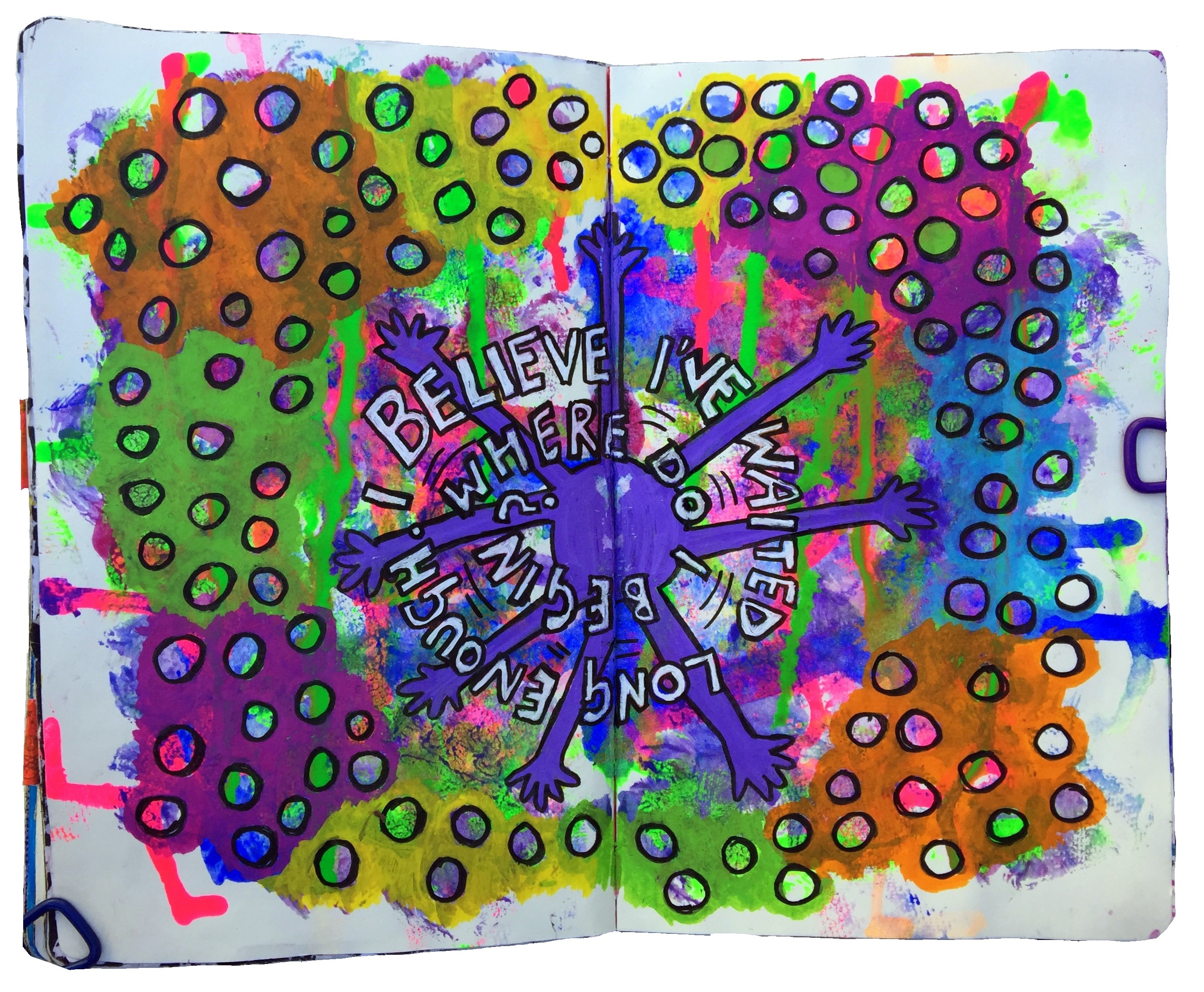 An abstract art journal painting with lyrics by Foo Fighters in the middle.