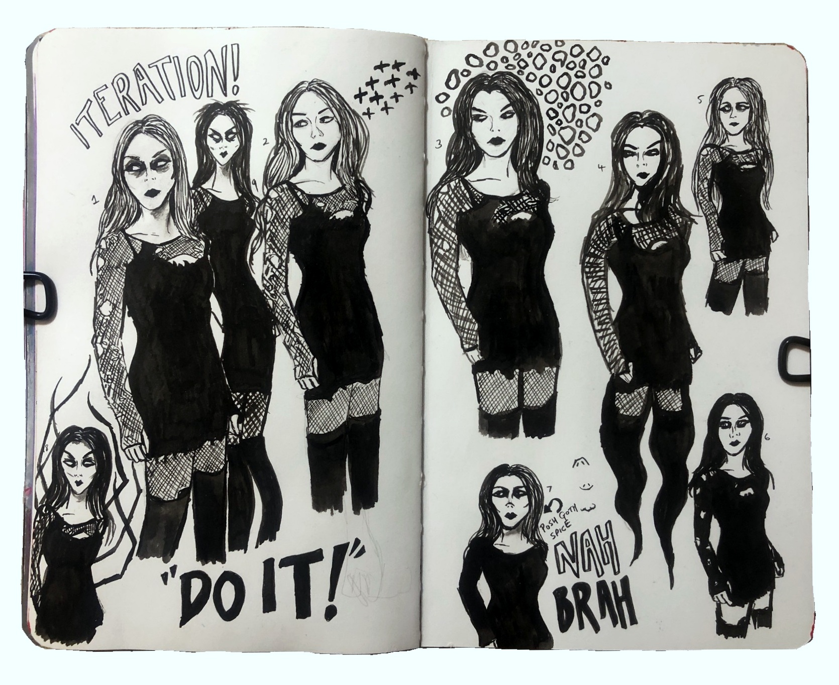 An illustrated art journal page inspired by Greg Kletsel’s YouTube video, Finding Your Illustration Style Through Iteration.