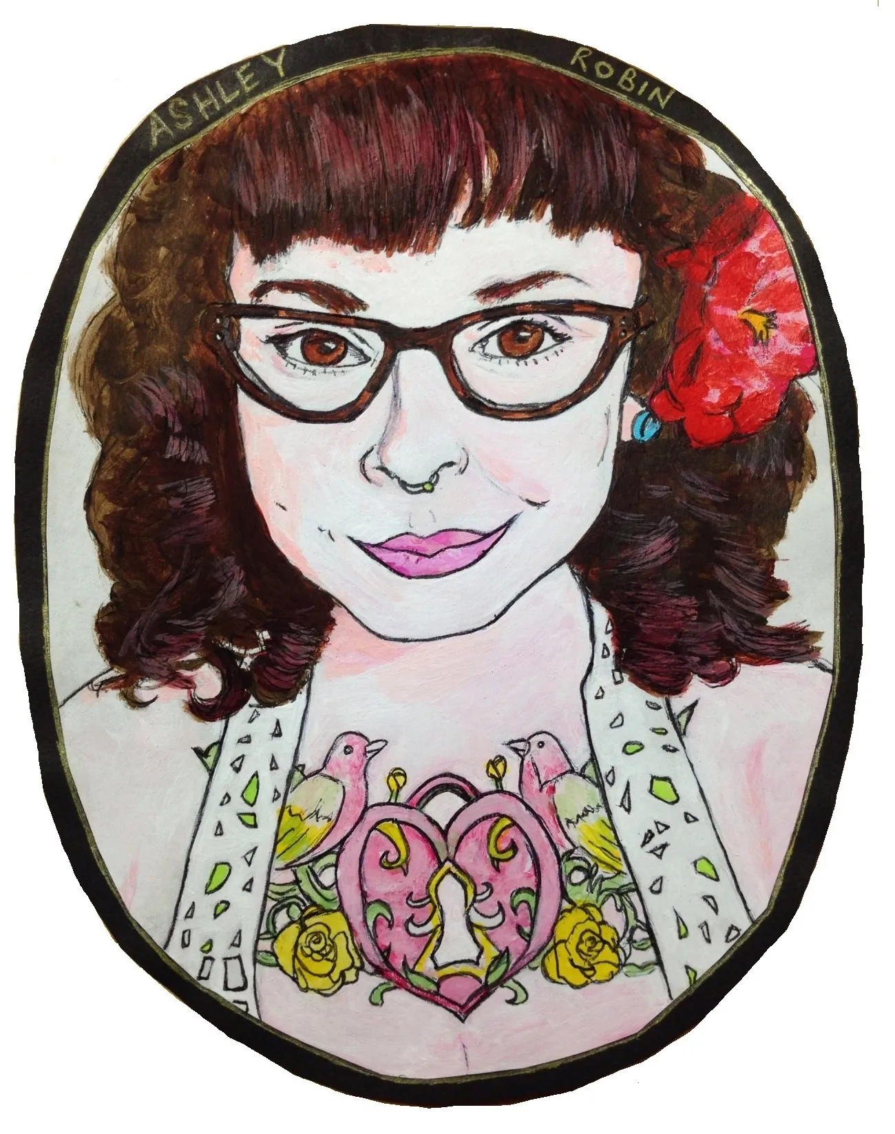 A portrait of a Tumblr follower I created for a portrait swap; I created the portrait with ink and acrylic paint.