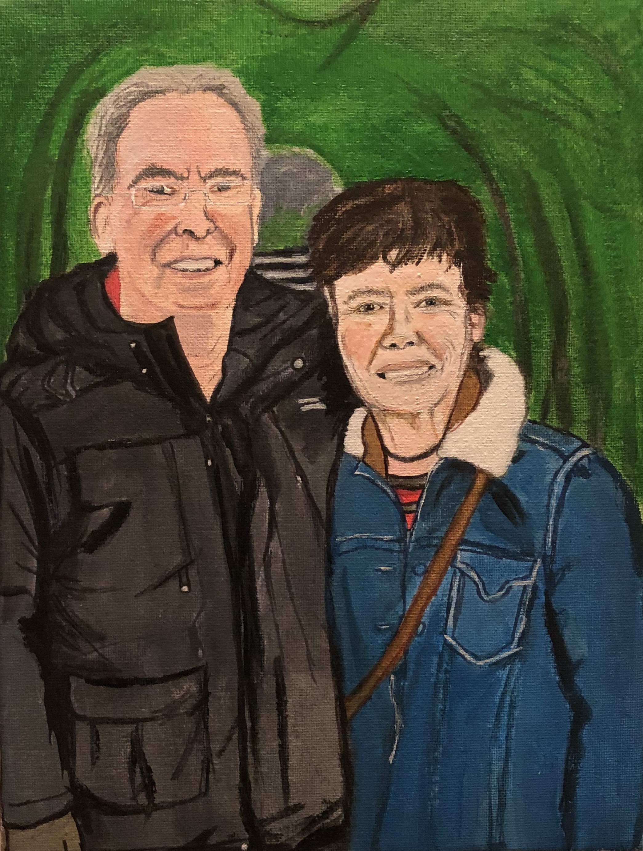 Days 354 and 363/365 of Year of Creative Habits. A canvas painting of my parents, created with acrylic paint.