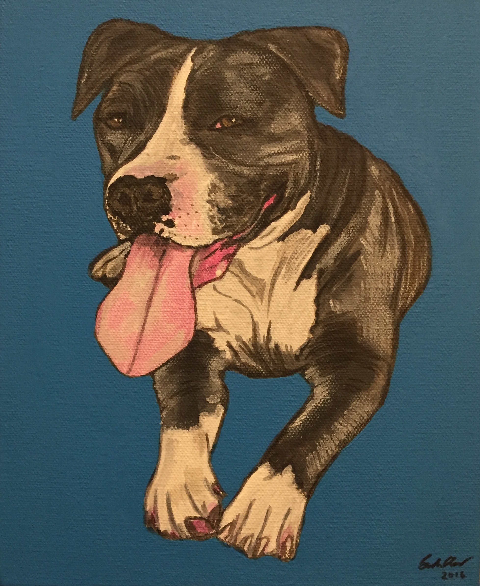Art Every Day Month Days 25-27. A pet portrait of Peaches, a friend's cute dog; created with acrylic paint on canvas.