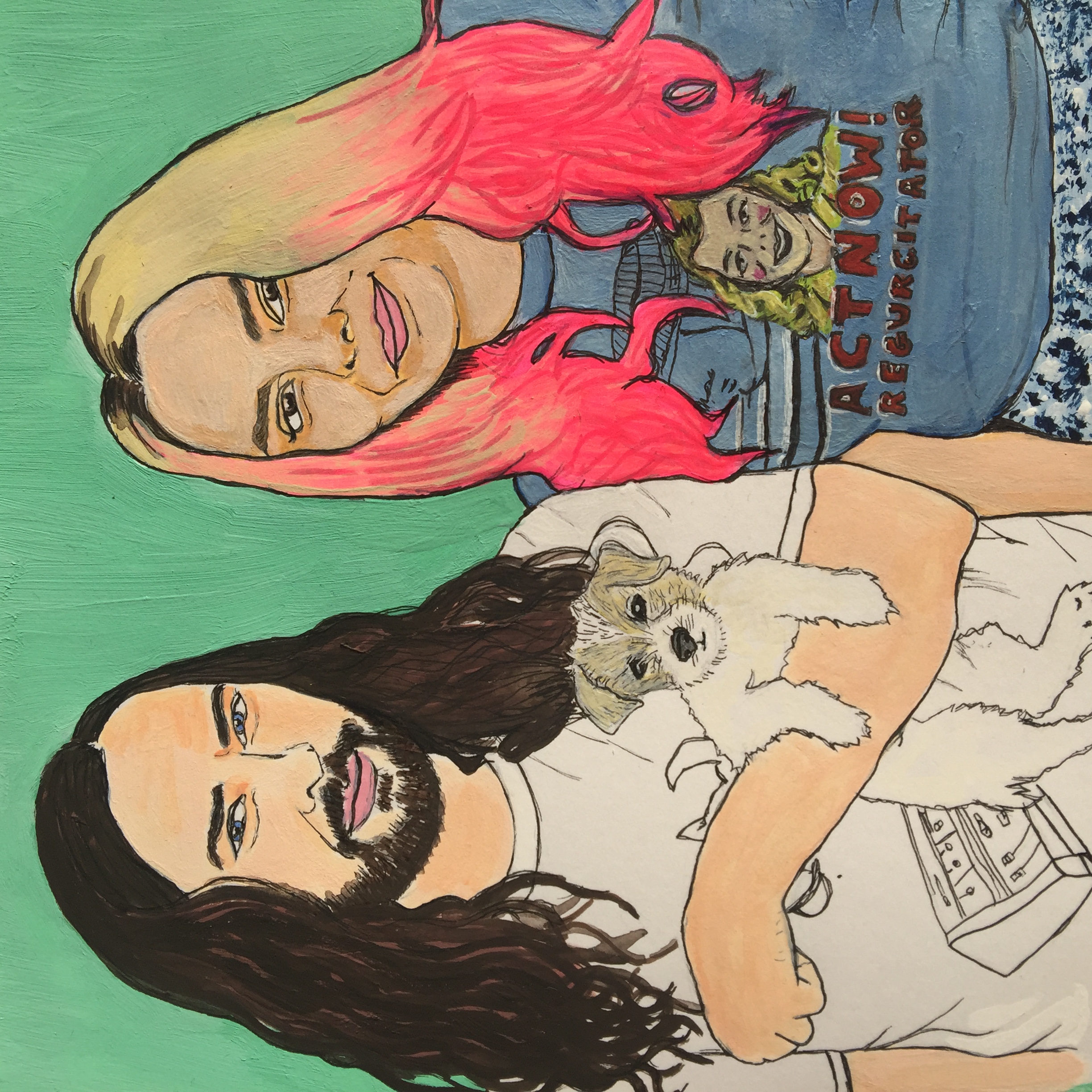 Days 161 and 162/365 of Year of Creative Habits. A painted family portrait as a gift for friends in Australia, I created the piece with acrylic paint and ink.