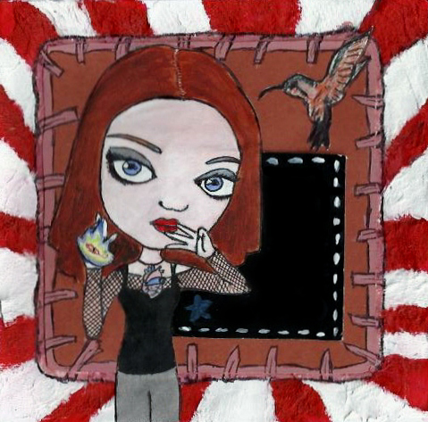 A mixed media mix CD cover with a Mark Ryden style self portrait and elements from some of my favorite albums; the cover was created with collage material, acrylic paint, ink, and tissue.