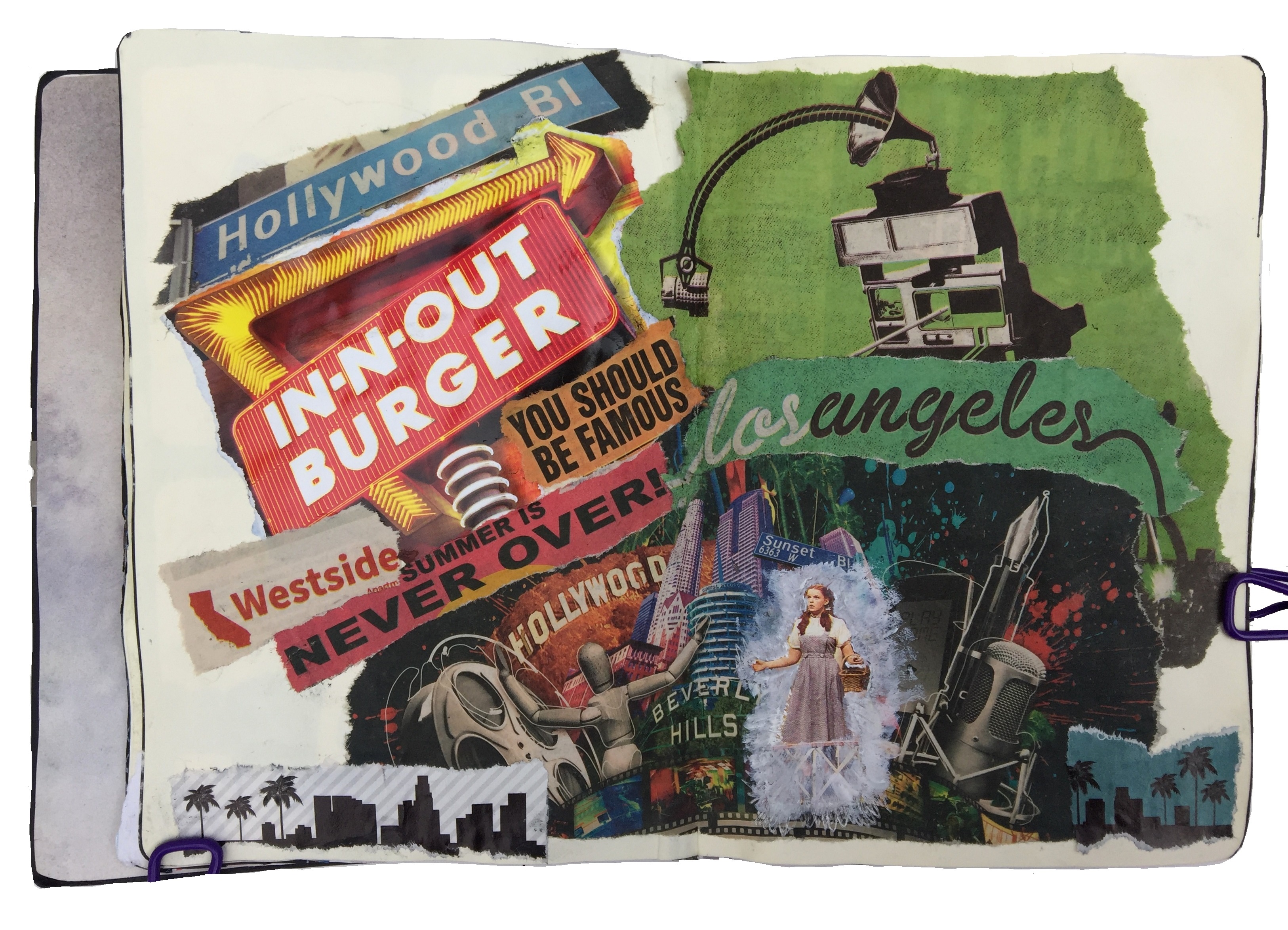A mixed media art journal collage about moving to Los Angeles and feeling like Dorothy.
