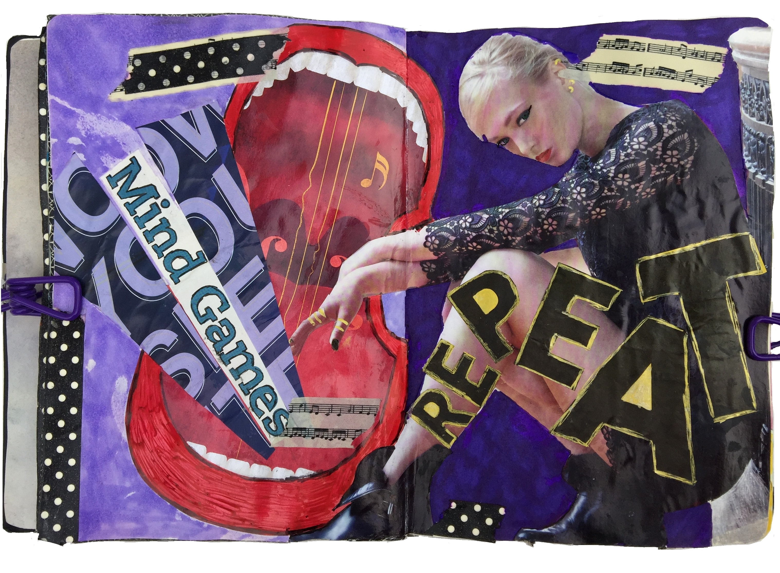 A mixed media art journal collage about mind games.