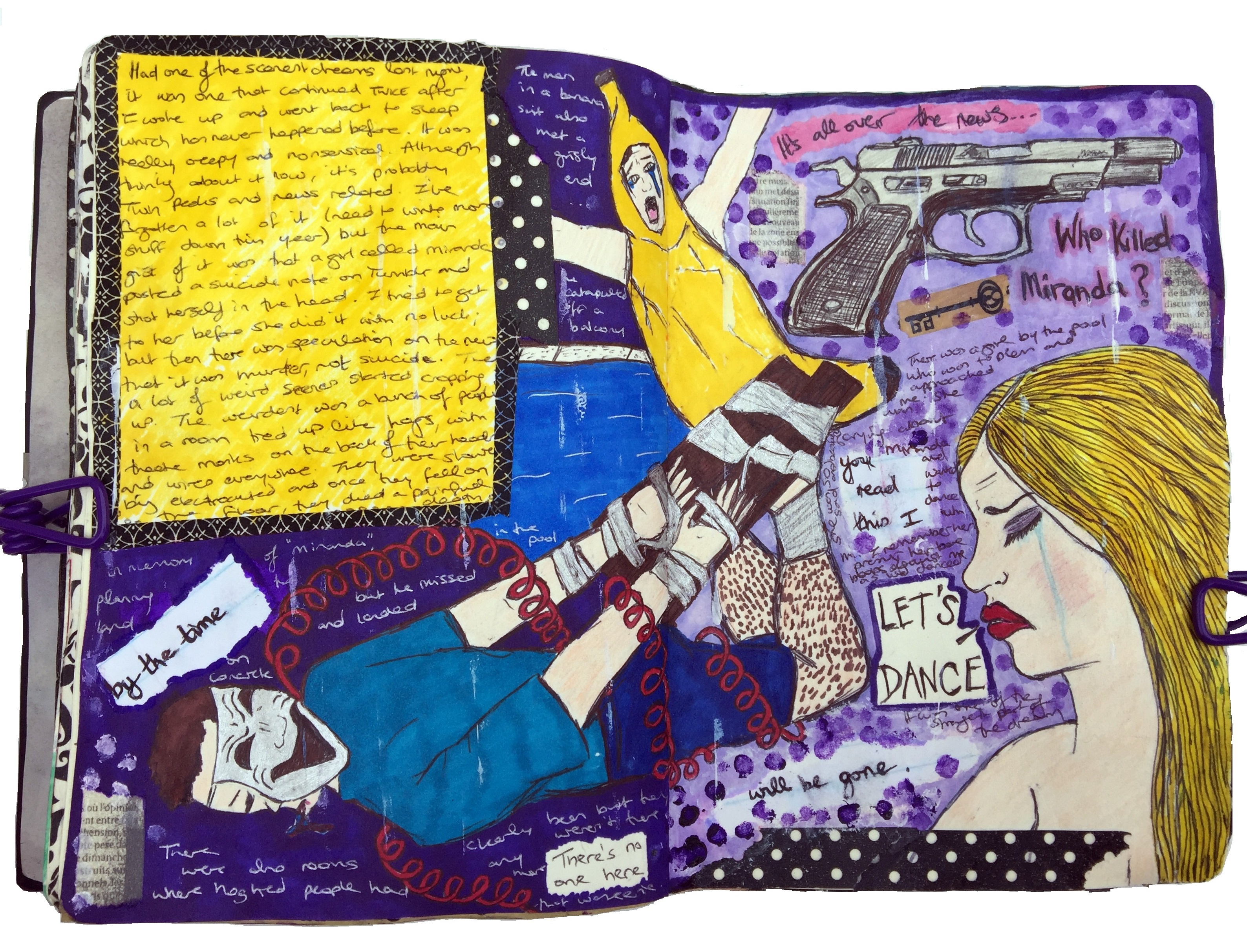 A mixed media art journal illustration of a weird and scary dream I had (probably influenced by Twin Peaks).