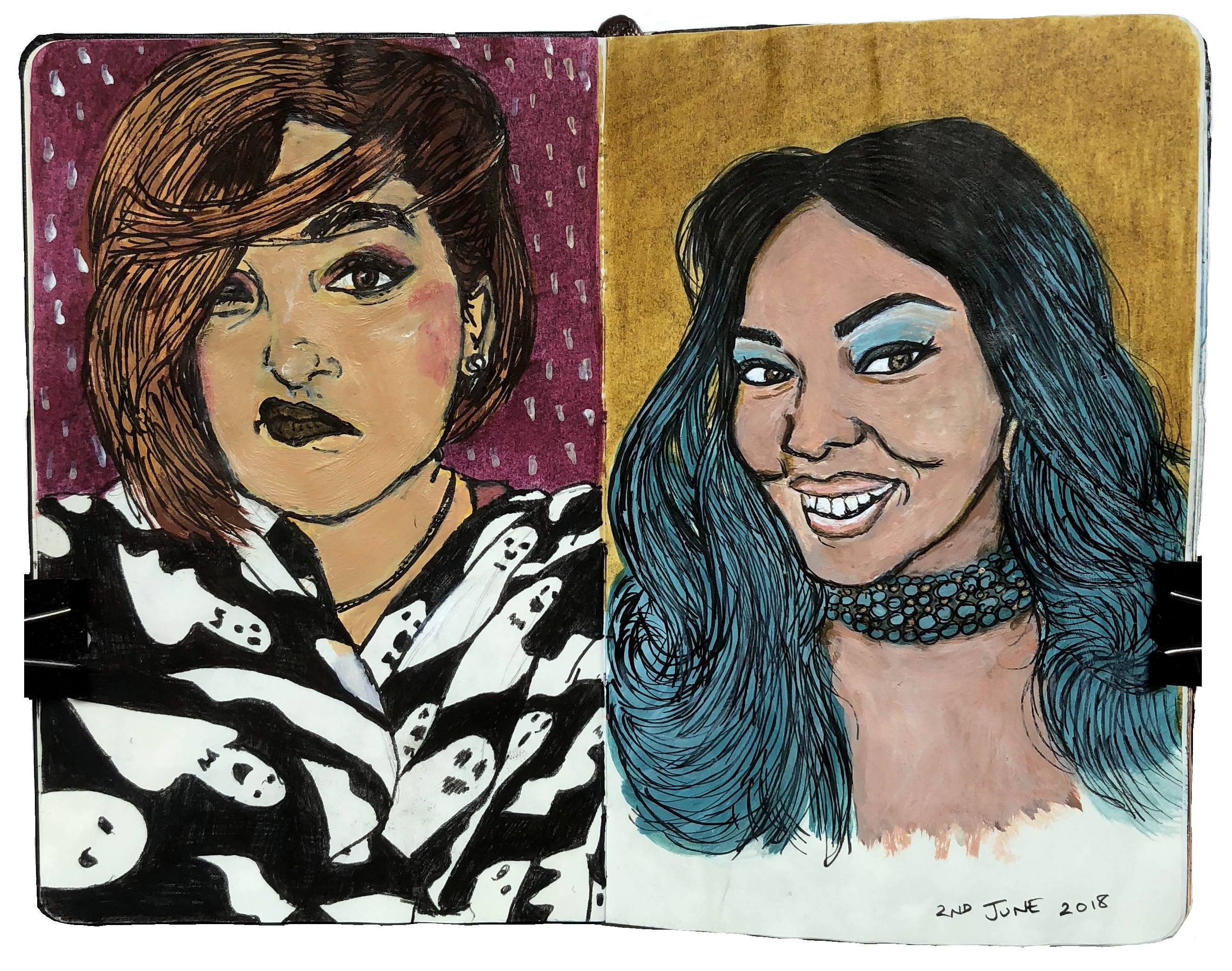 Art journal portraits of women from the Sktchy app.