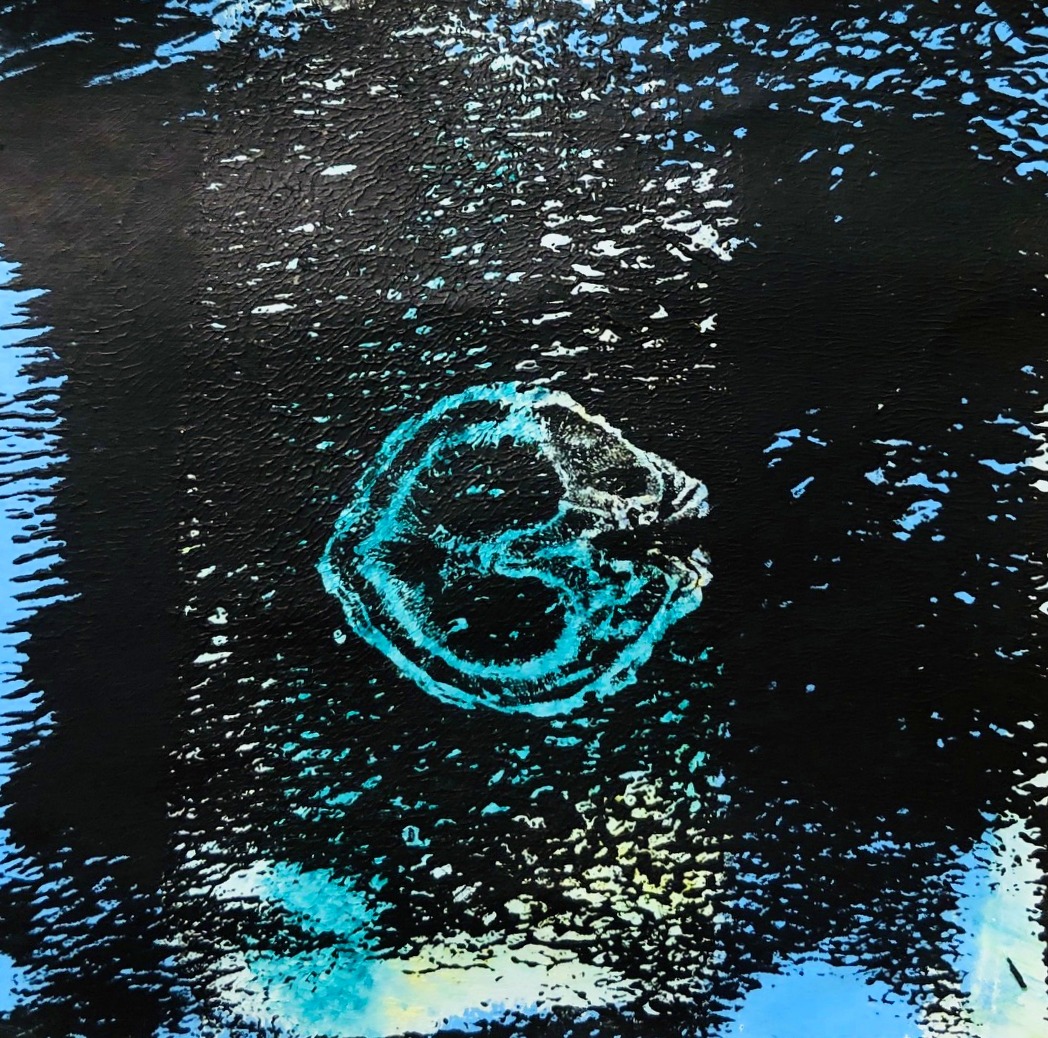 Seed of Doubt. A monoprint of a walnut shell I found in my garden on a post-it note.