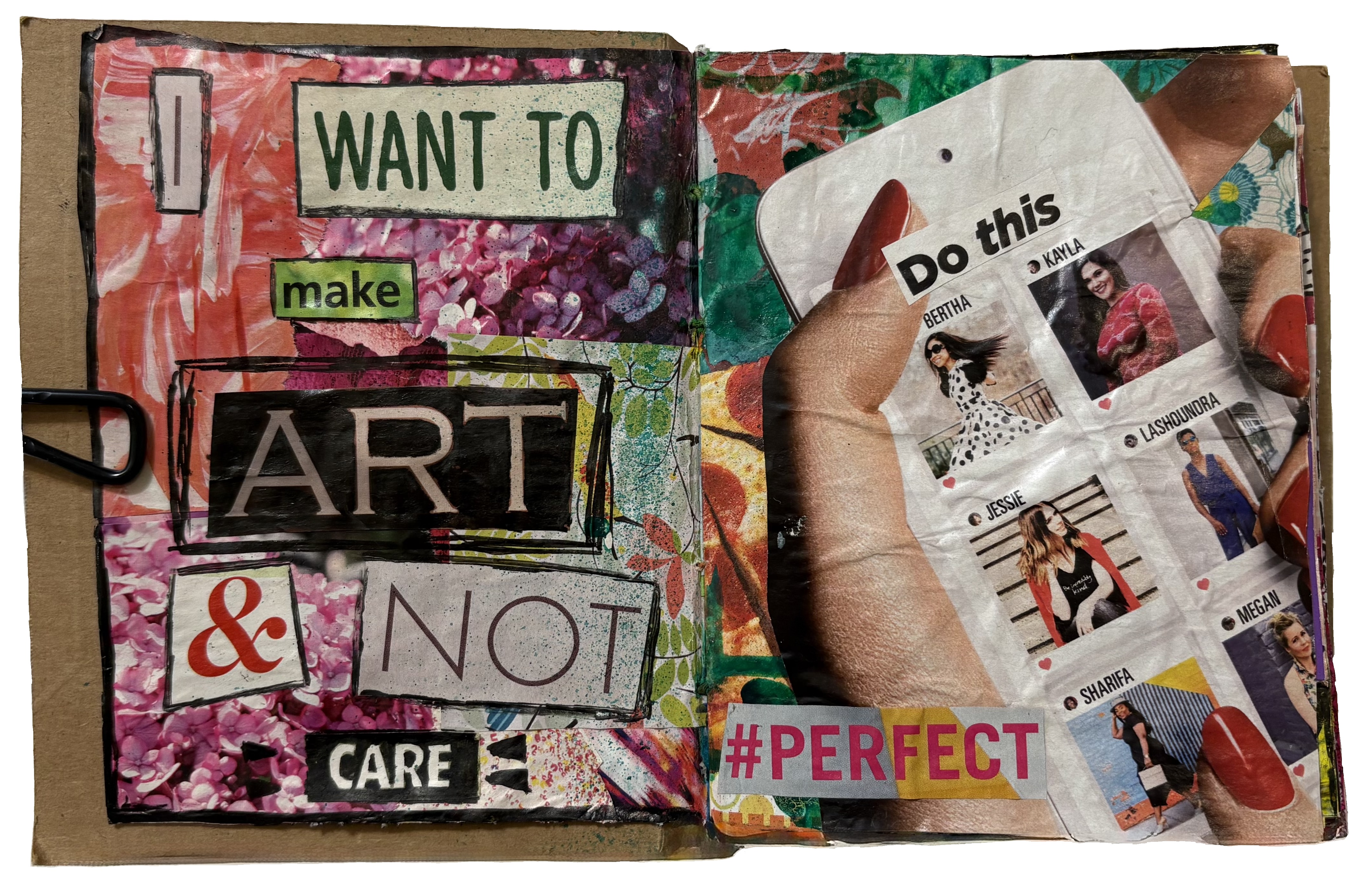Art Every Day Month, Day 20 (Part III). A mixed media art journal collage about social media and wanting to make art without pressure.