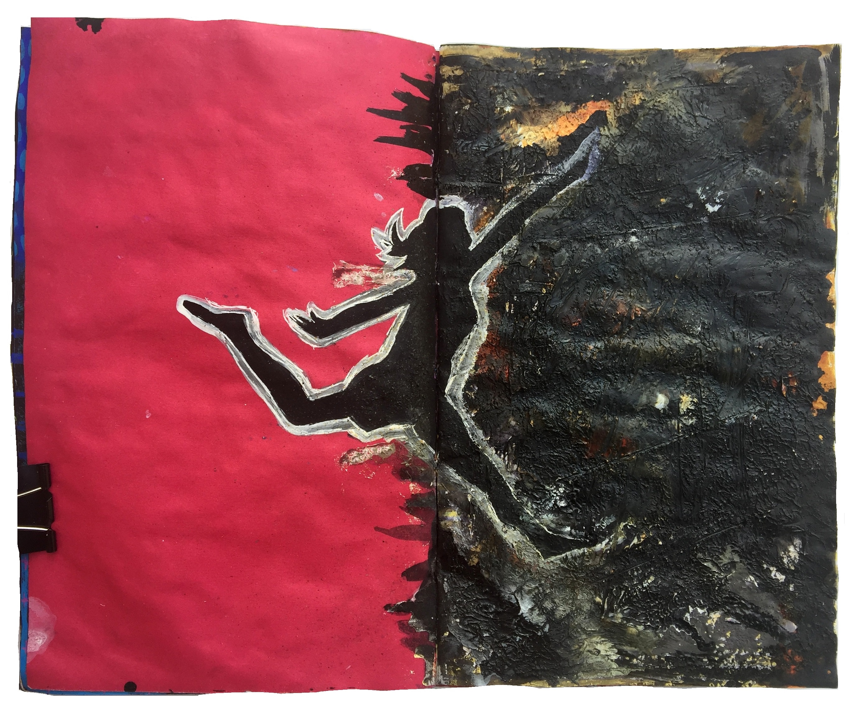 A mixed media art journal illustration about a leap into the abyss.