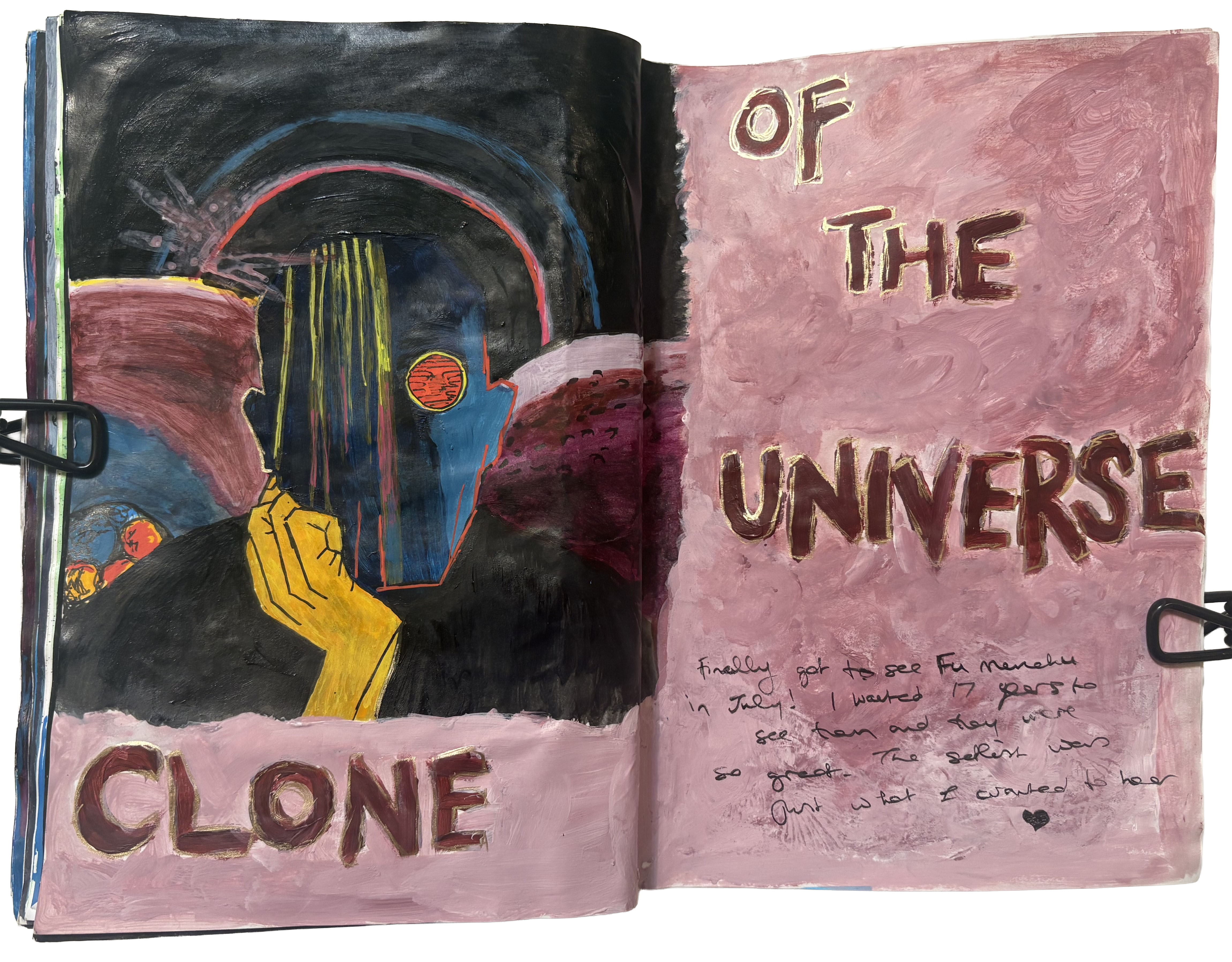 An art journal illustration of the Clone of the Universe album cover by stoner rock band Fu Manchu to document seeing them live for the first time. Original album cover created by Kieron Cropper.