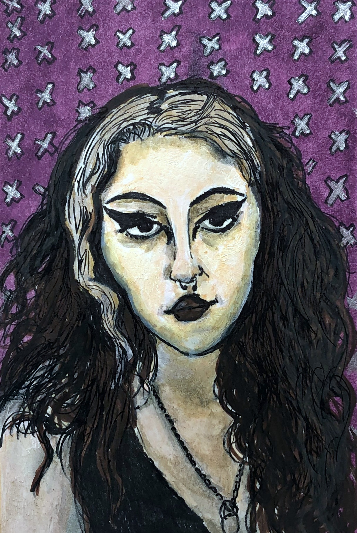 Reddit Gets Drawn portrait; created on an index card with acrylic paint and ink.