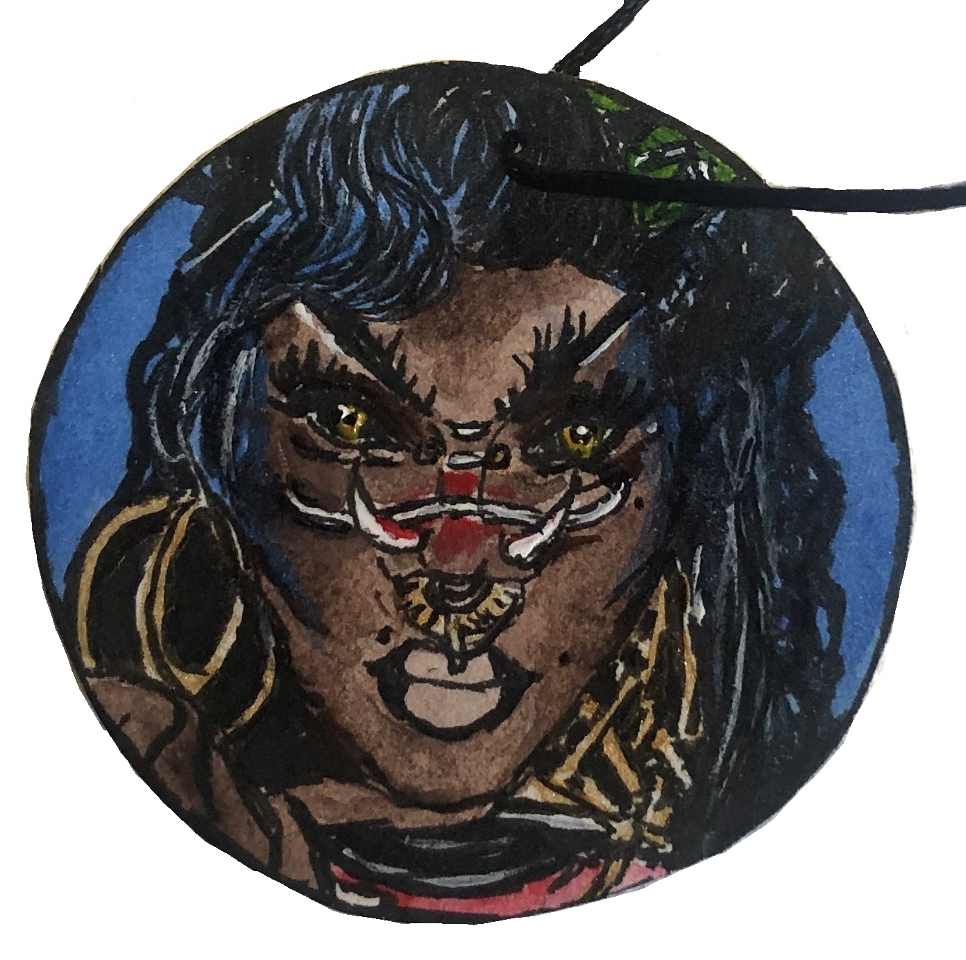A holiday ornament of my pick for winning Dragula Titans, Koco Caine! Created with acrylic paint and ink.