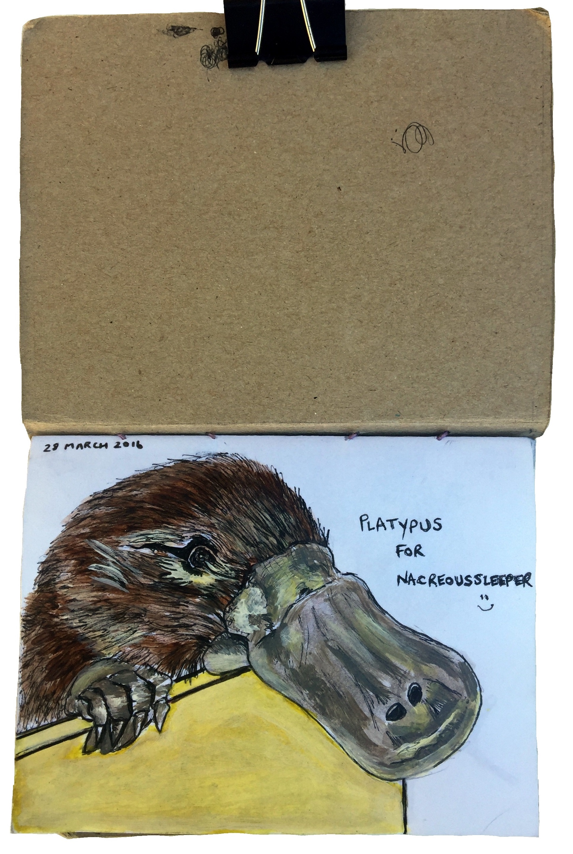 An art journal illustration of a platypus requested by a Tumblr follower.