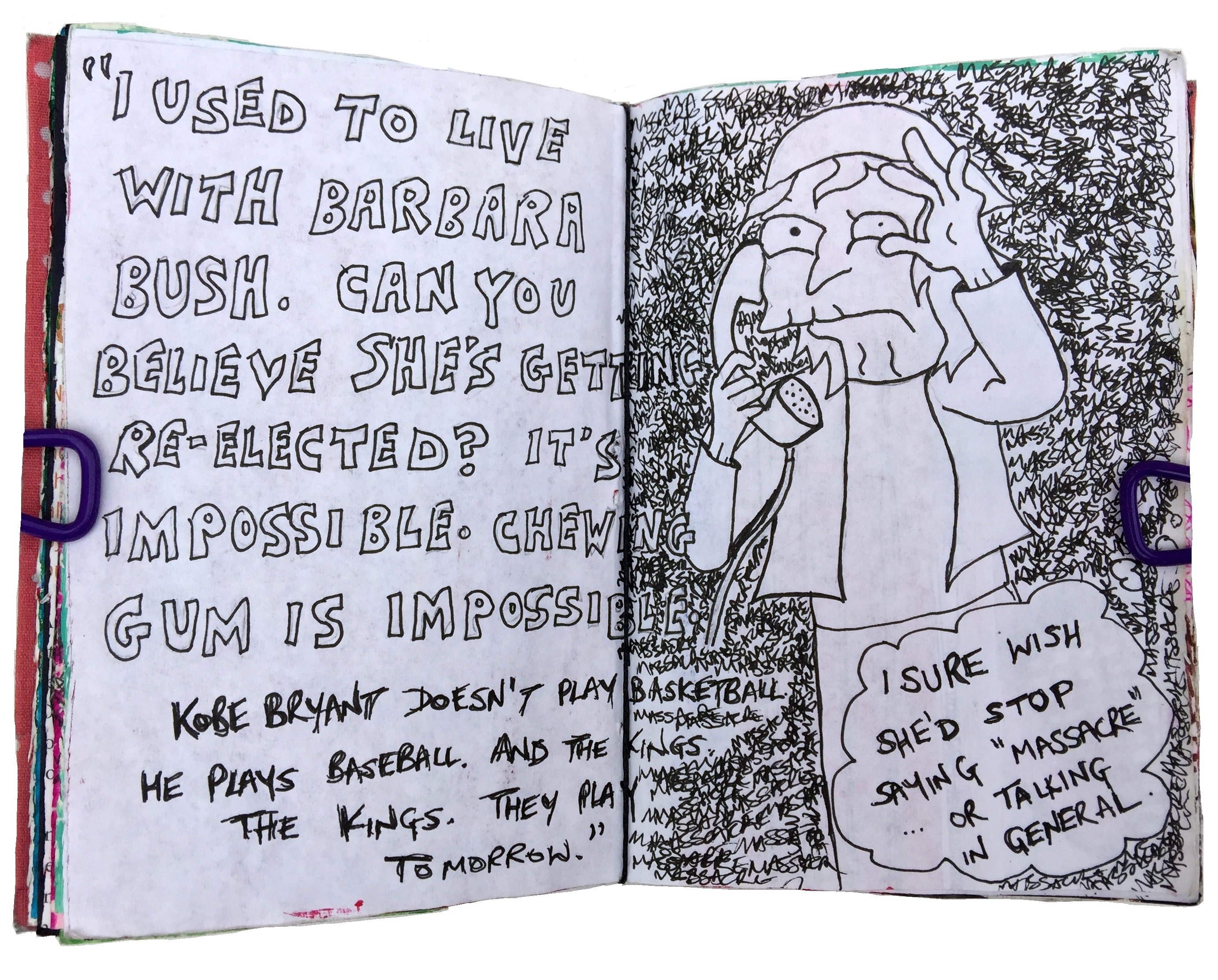 An art journal illustration based on a real life interaction and Eleanor Abernathy (the Crazy Cat Lady) from The Simpsons.