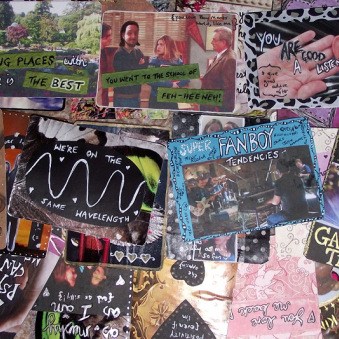 A selection of cards I made for the 52 Things I Love About You project I made for my then-boyfriend on playing cards; I made the cards with ink, ephemera, collage material, and acrylic paint.